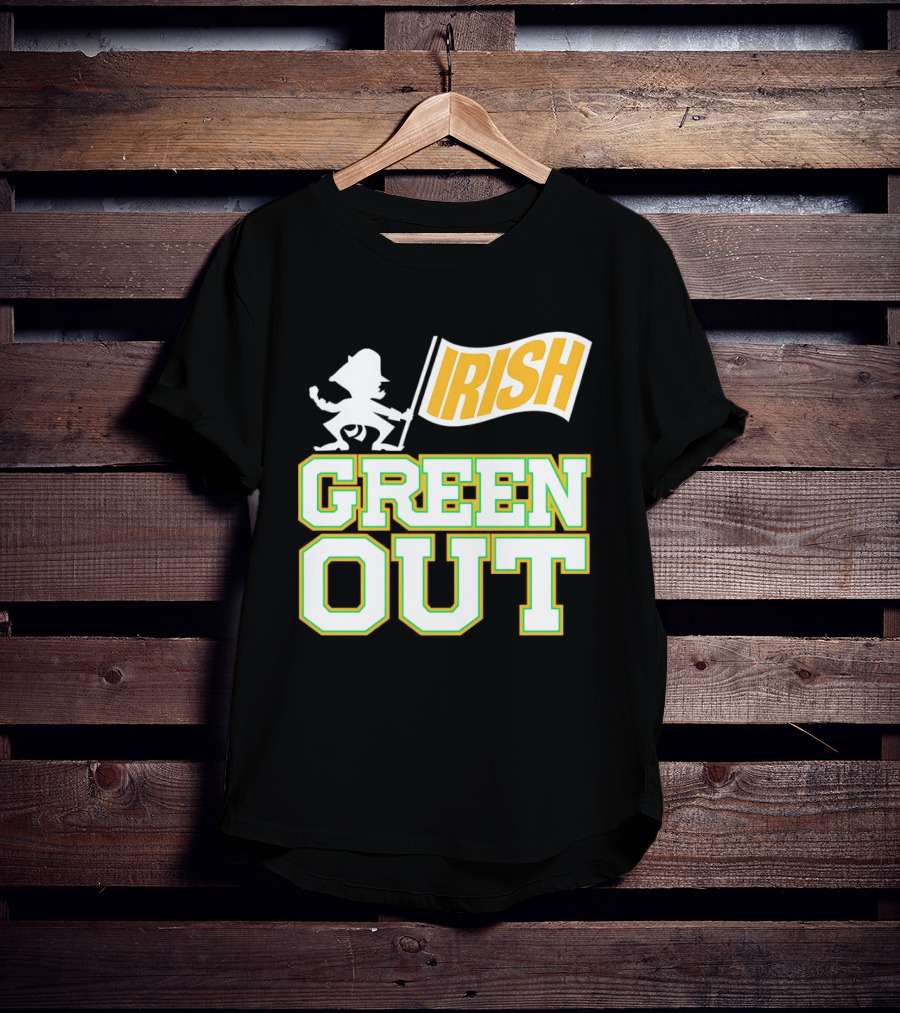 Notre Dame Fighting Irish Green Out Iconic Leprechaun Flag T-Shirt