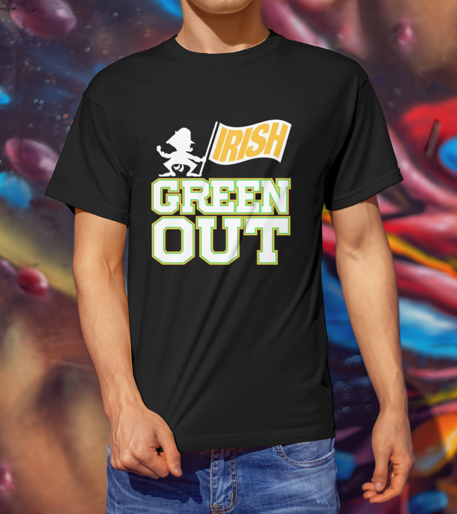 Notre Dame Fighting Irish Green Out Iconic Leprechaun Flag T-Shirt