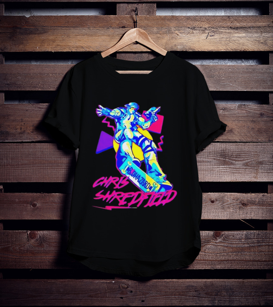 Chris Shredfield Brohazard Skateboarding Robot Neon T-Shirt