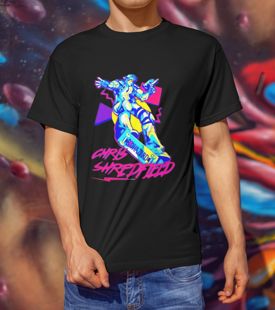 Chris Shredfield Brohazard Skateboarding Robot Neon T-Shirt