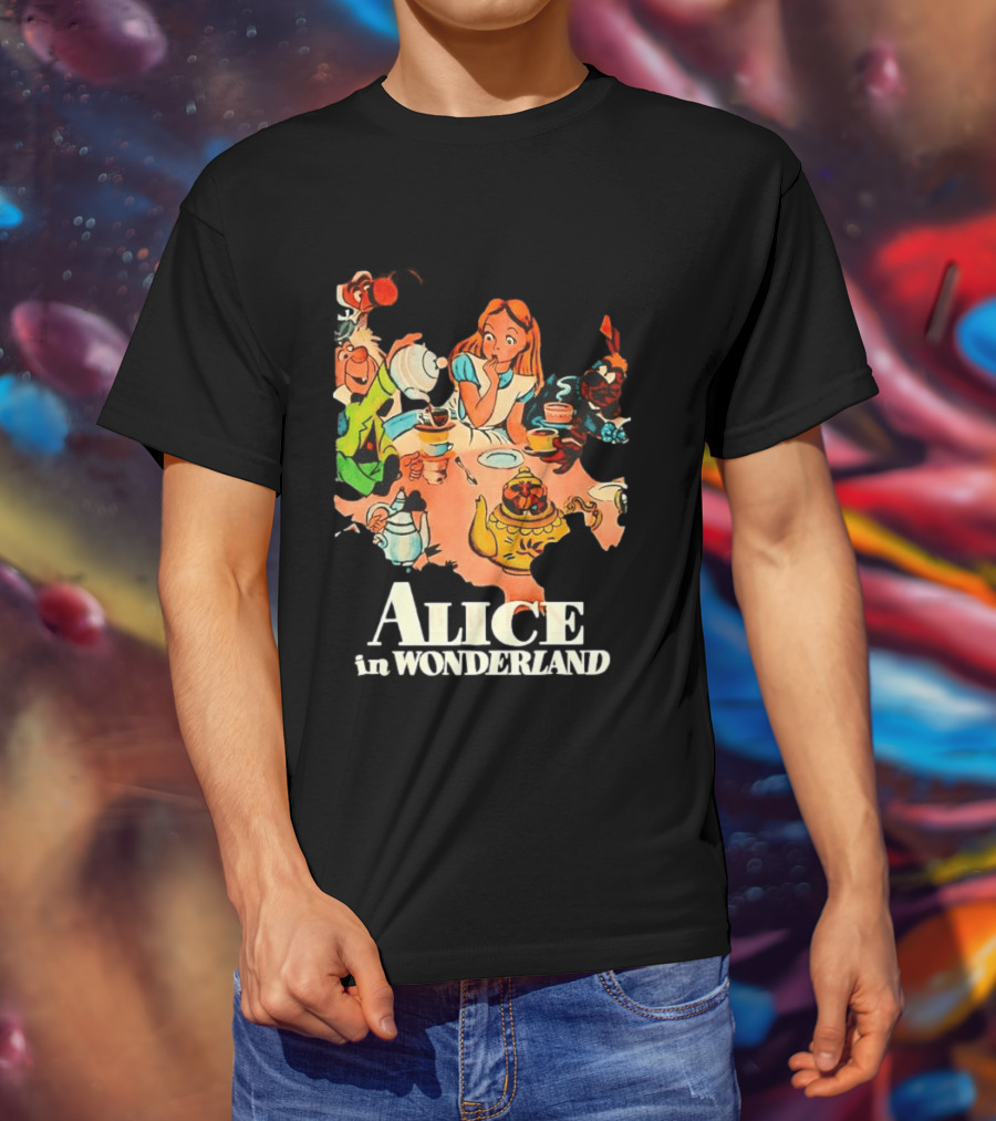 Alice In Wonderland Mad Hatter Tea Party Cartoon Smoking Scene T-Shirt