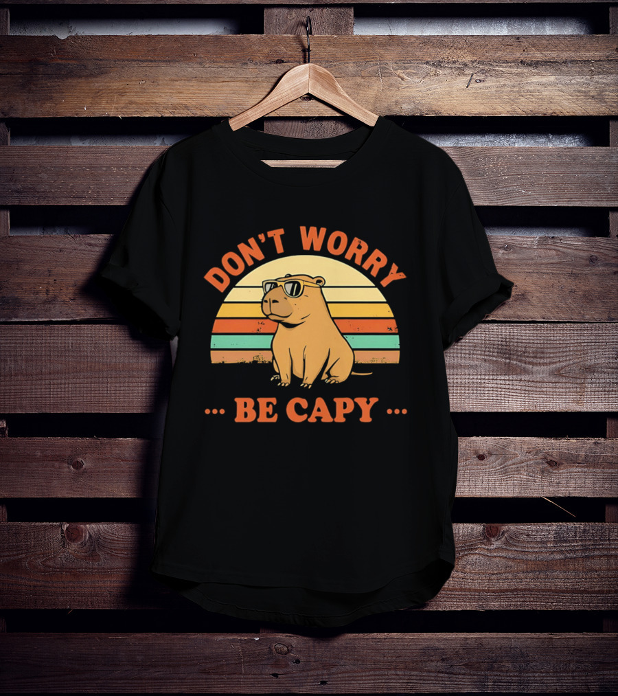 Don't Worry Be Capy Retro Capybara Sunglasses T-Shirt