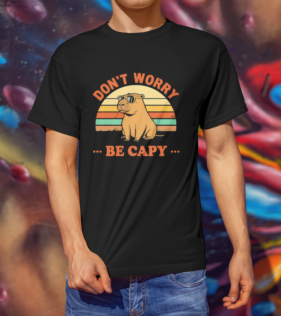 Don't Worry Be Capy Retro Capybara Sunglasses T-Shirt