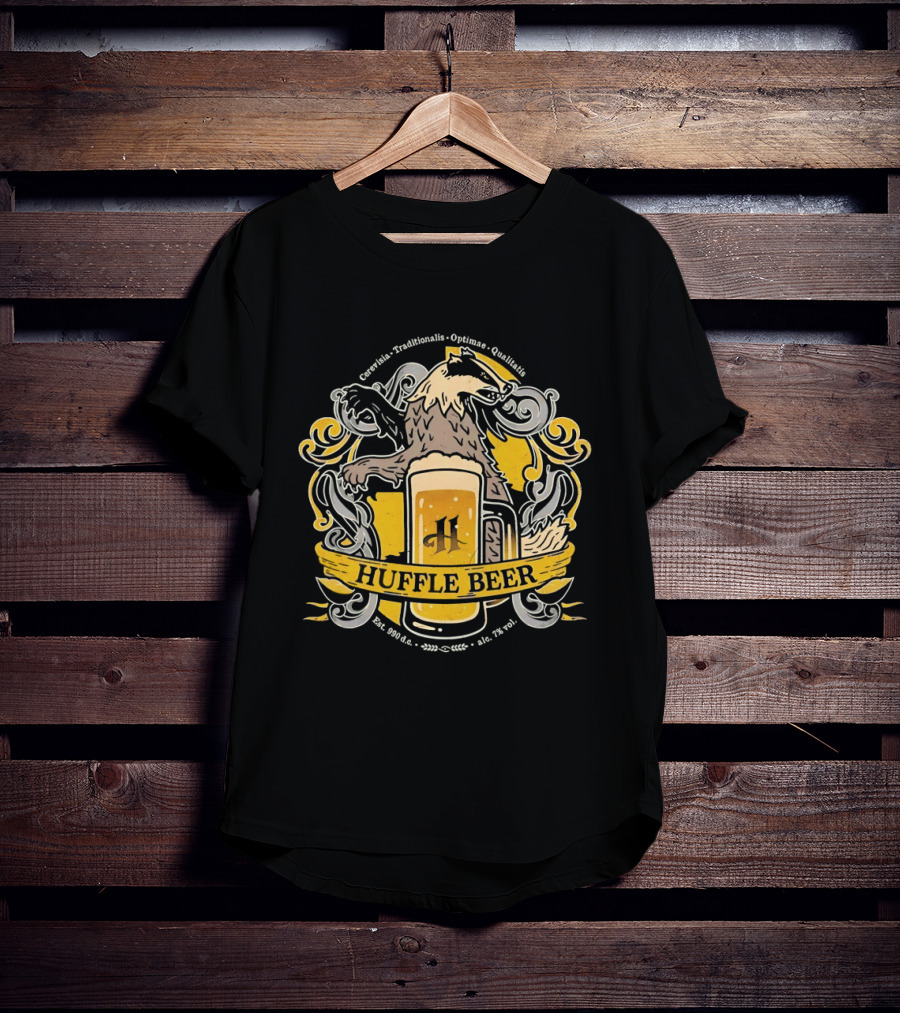 Huffle Beer Cerevisia Traditionalis Optimae Qualitatis 990 D C Badge With And Badger T-Shirt
