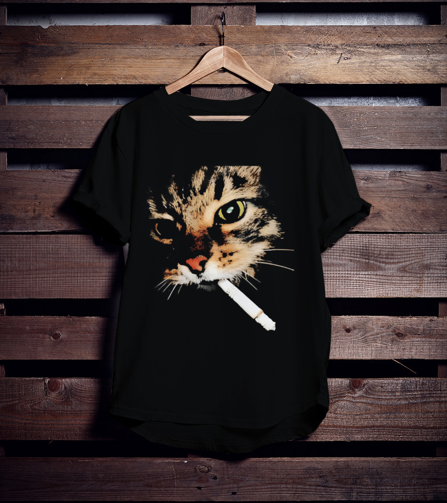 Cat Smoking Big Head Meme Artfully Distorted Feline Expression T-Shirt