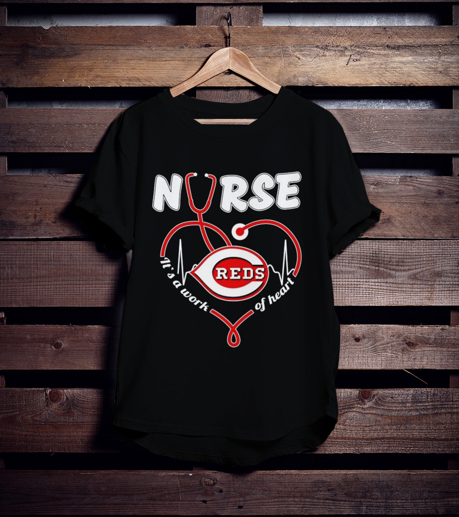 Cincinnati Reds Nurse Stethoscope It's A Work Of Heart T-Shirt
