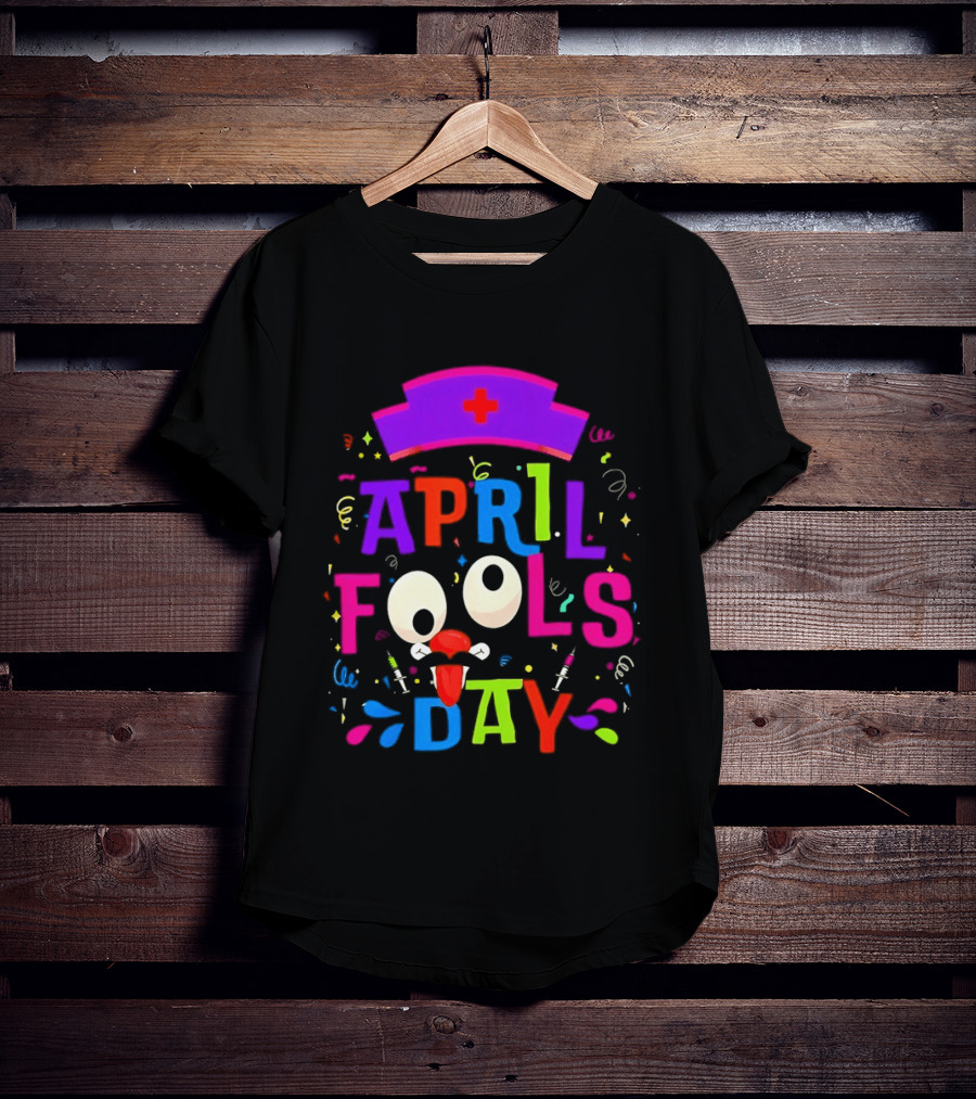 April Fools Day Nurse Hat With Colorful Confetti And Googly Eyes T-Shirt