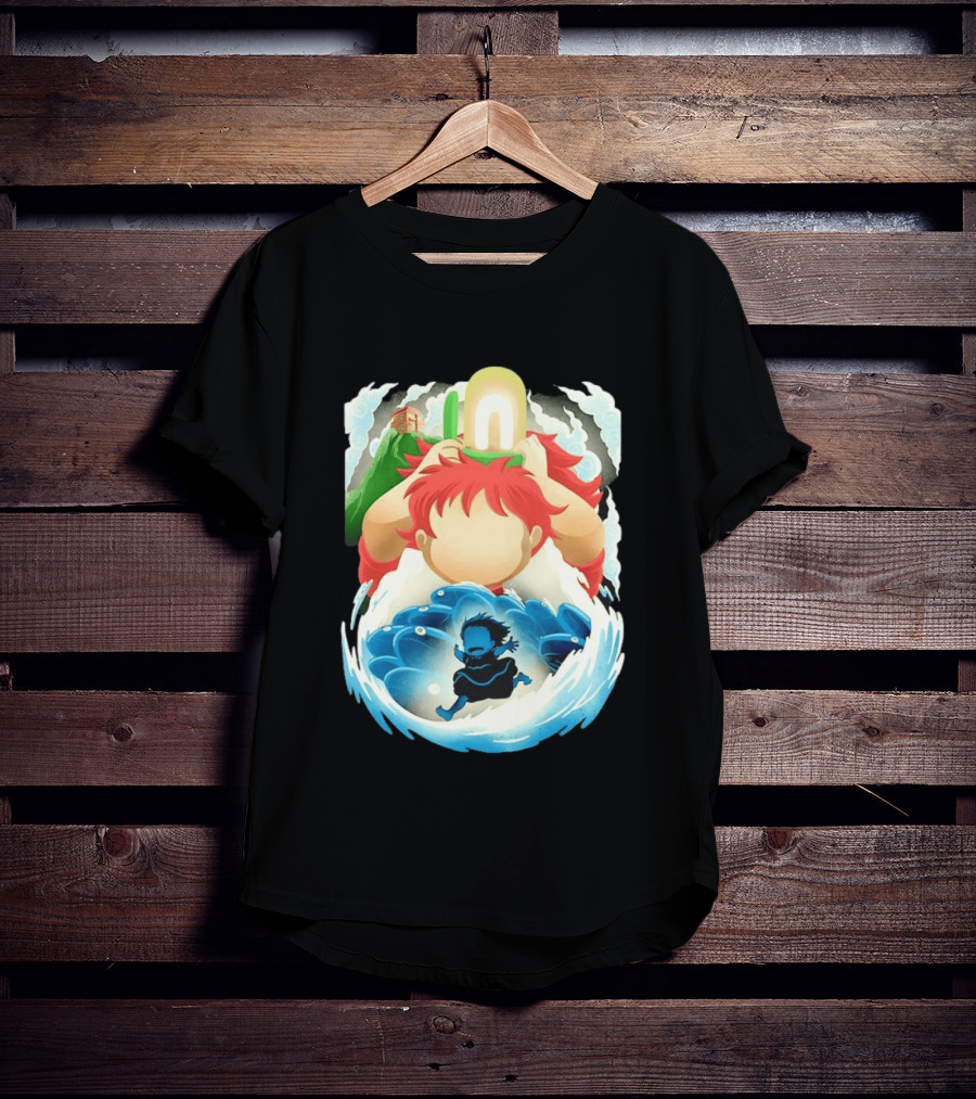 Ponyo Anime 2008 Little Fish Girl Bubble Adventure Scene T-Shirt