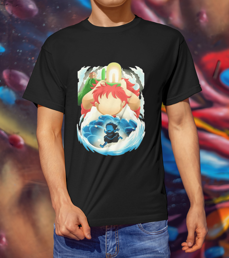 Ponyo Anime 2008 Little Fish Girl Bubble Adventure Scene T-Shirt