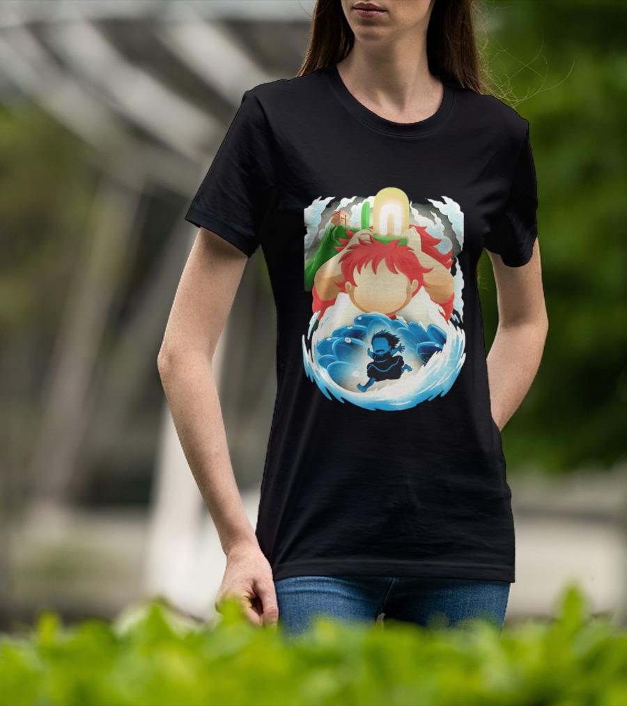 Ponyo Anime 2008 Little Fish Girl Bubble Adventure Scene T-Shirt