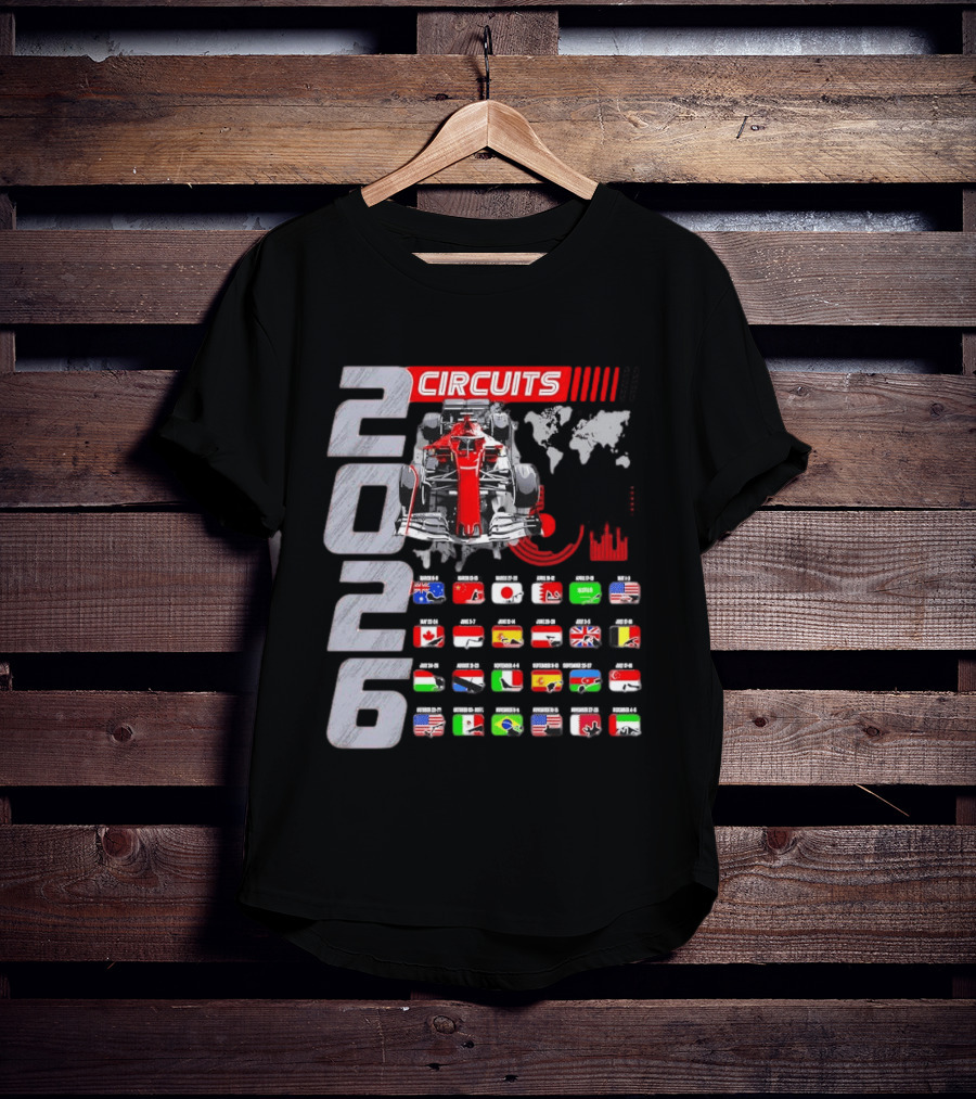 2026 Formula Racing Car Circuit Calendar With Country Flags T-Shirt