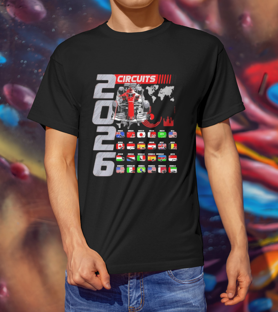 2026 Formula Racing Car Circuit Calendar With Country Flags T-Shirt