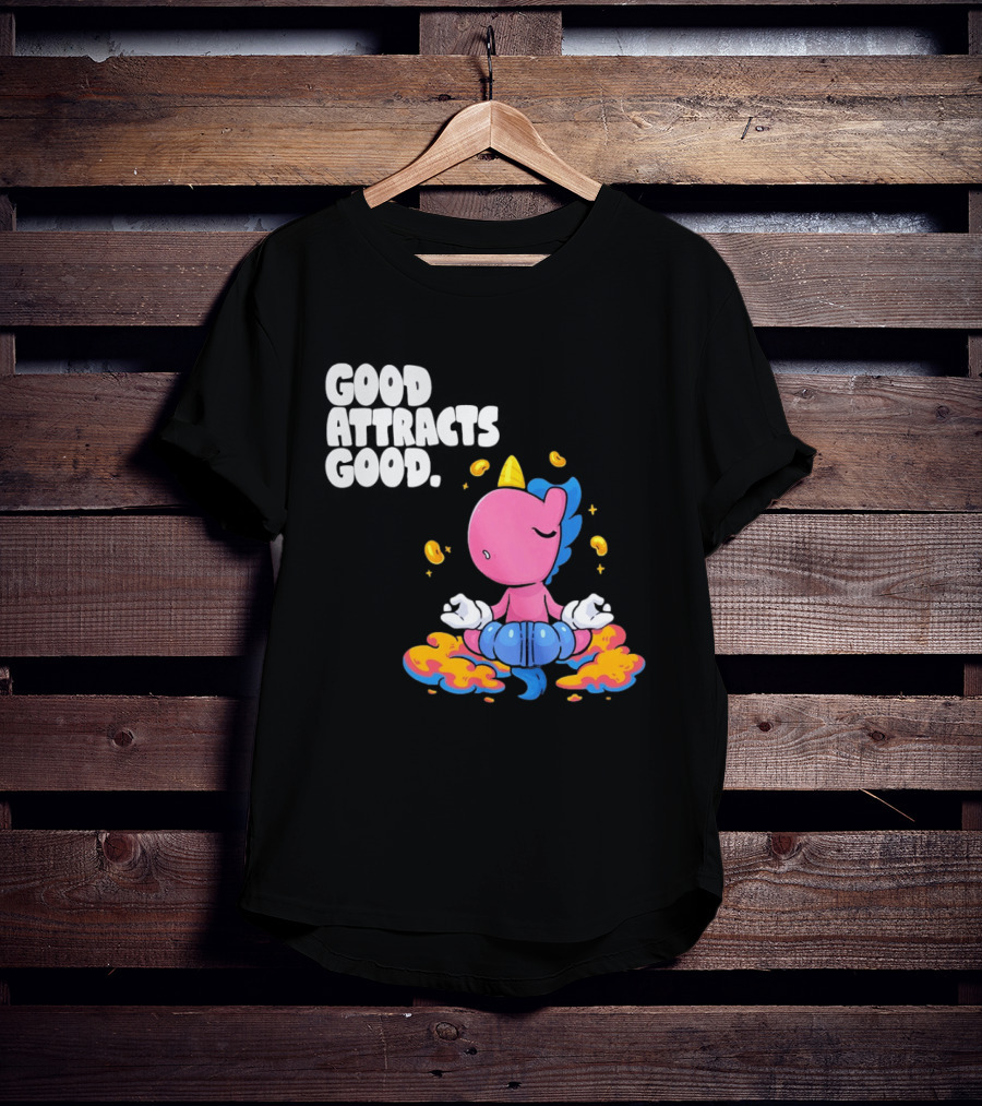 Good Attracts Good Unicorn Cartoon Meditation Coins T-Shirt