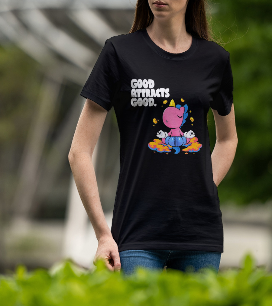 Good Attracts Good Unicorn Cartoon Meditation Coins T-Shirt