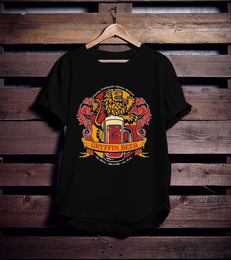 Gryffin Beer Cerevisia Traditionalis Optimae Qualitatis Est 990 D C Lion Crest T-Shirt