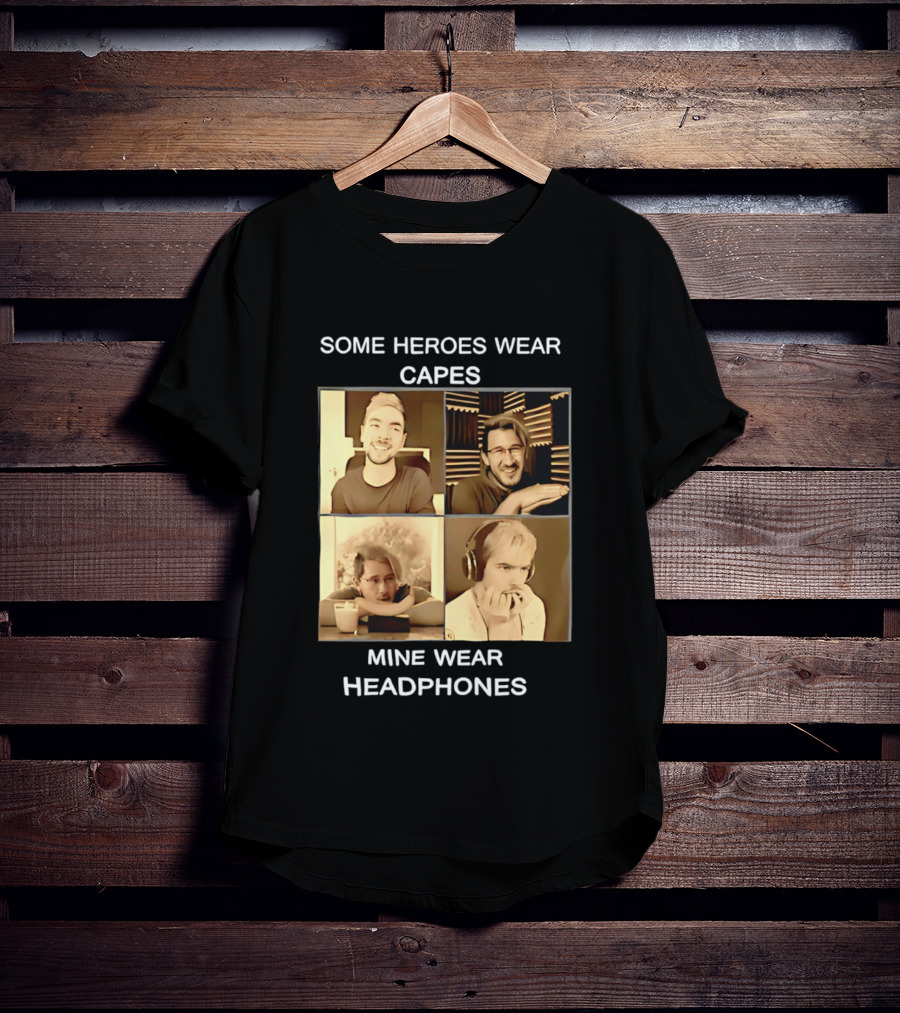 Some Heroes Wear Capes Mine Wear Headphones Retro Style Gamer T-Shirt