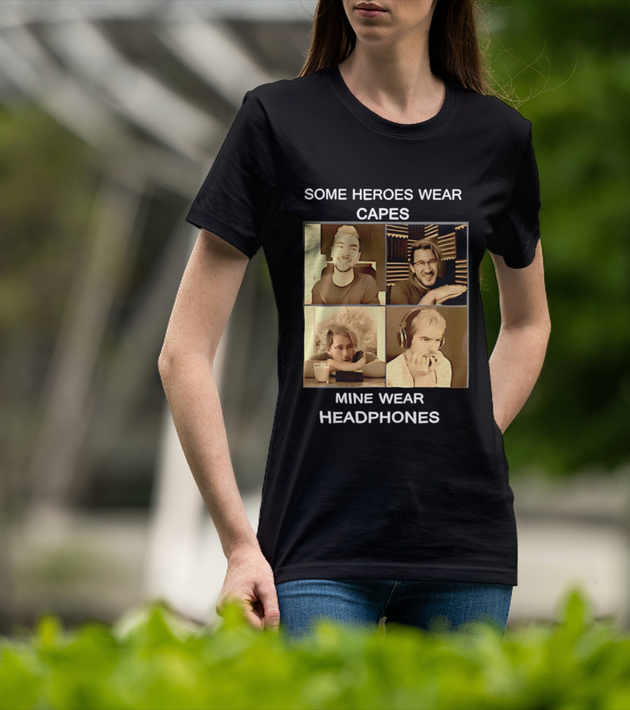 Some Heroes Wear Capes Mine Wear Headphones Retro Style Gamer T-Shirt