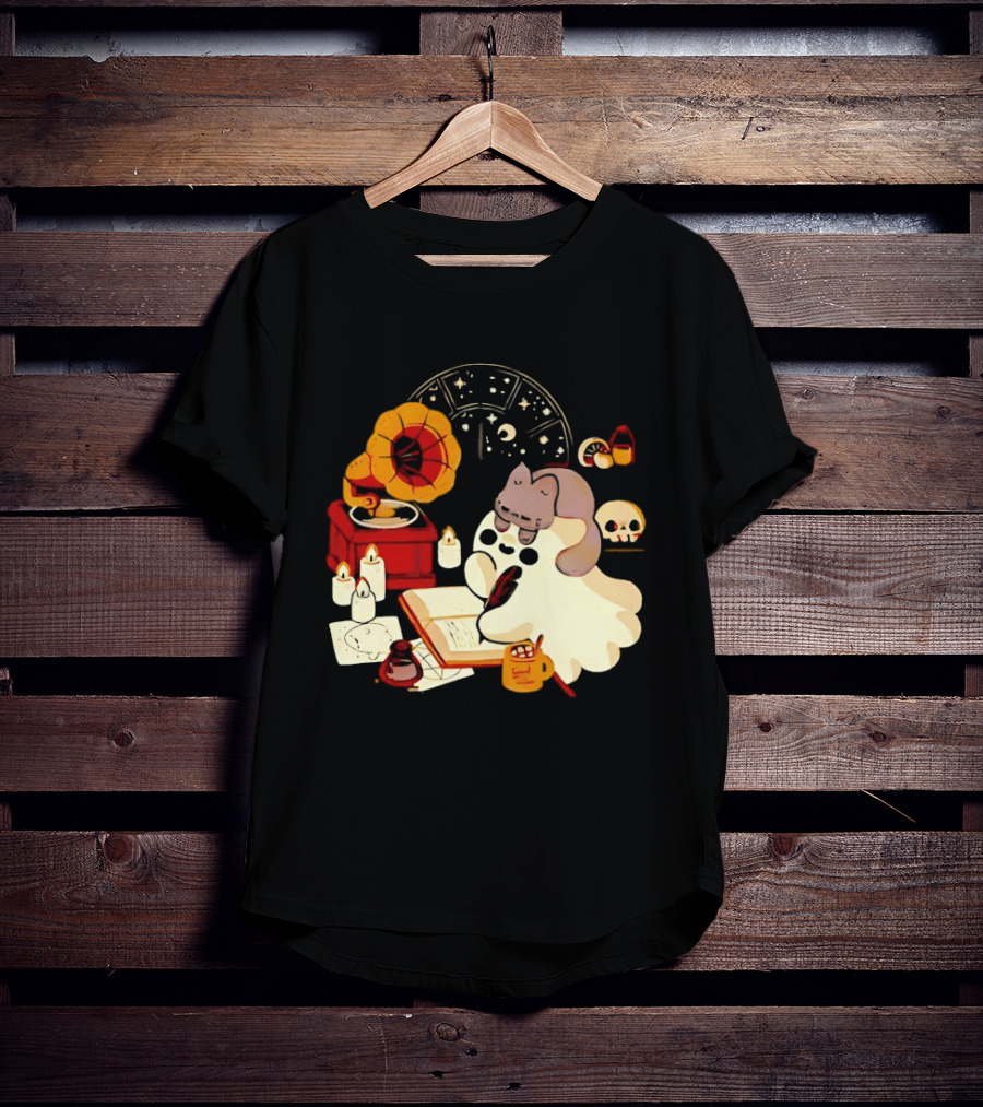 Spooky Ghost Lofi Aesthetic With Gramophone And Skulls T-Shirt