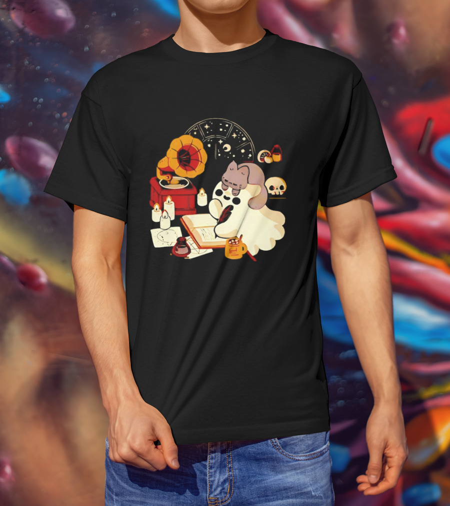 Spooky Ghost Lofi Aesthetic With Gramophone And Skulls T-Shirt