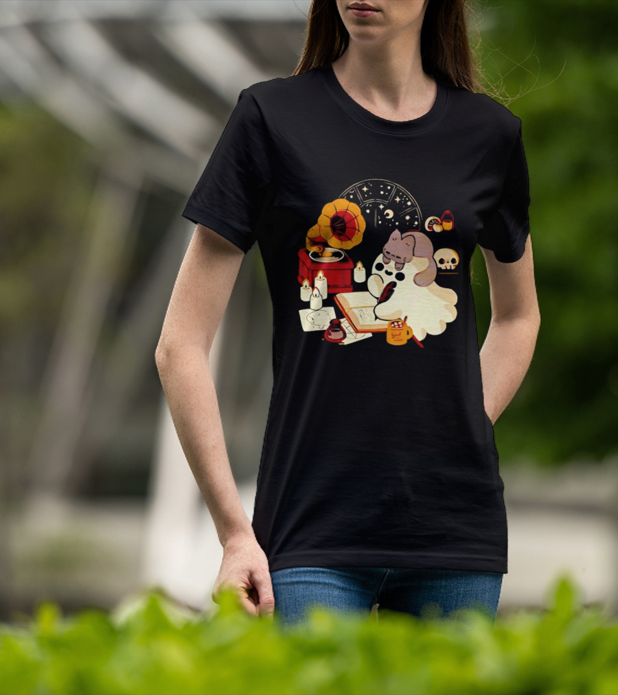 Spooky Ghost Lofi Aesthetic With Gramophone And Skulls T-Shirt