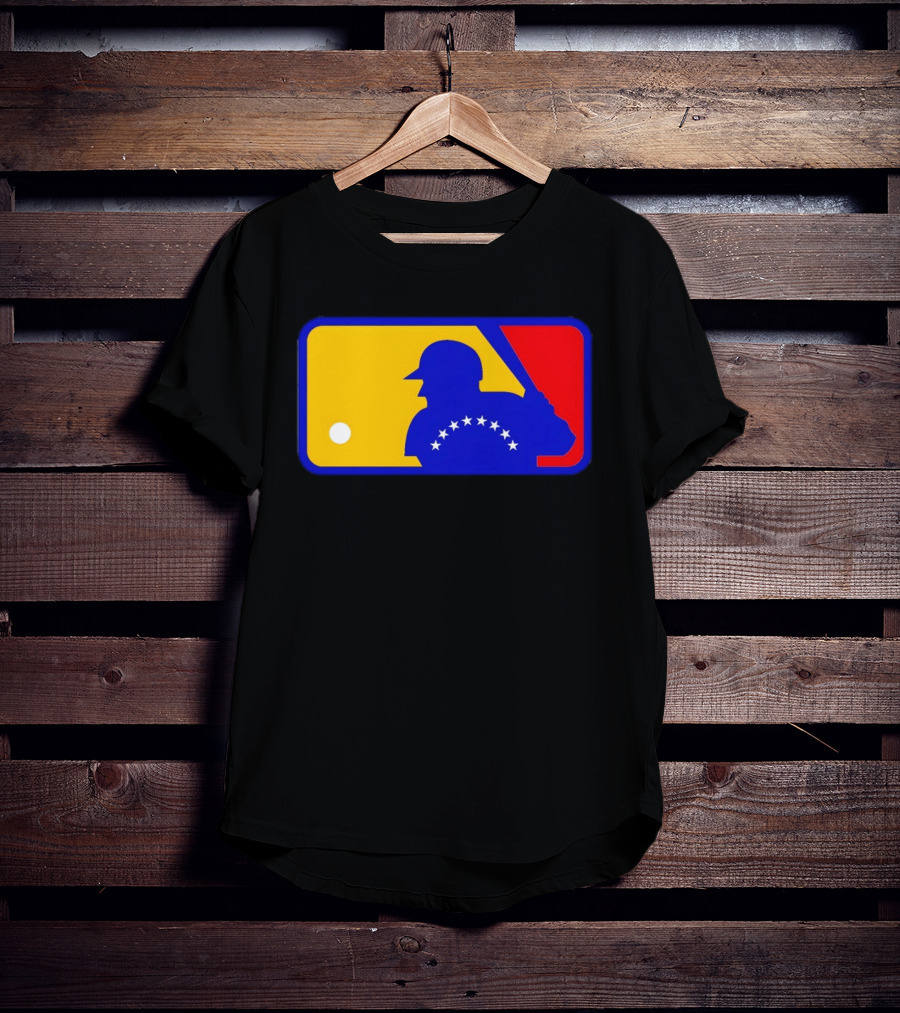 Venezuelan Baseball Player Silhouette With MLB Colors And Stars T-Shirt