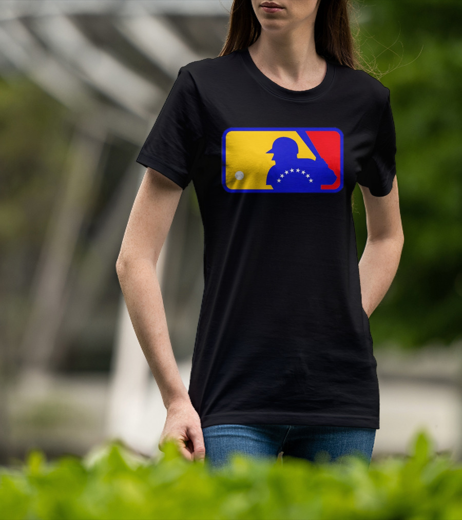 Venezuelan Baseball Player Silhouette With MLB Colors And Stars T-Shirt