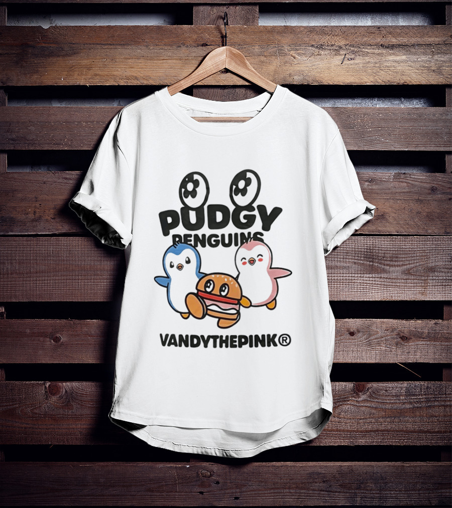Pudgy Penguins Vandythepink With Burger Chibi Characters T-Shirt