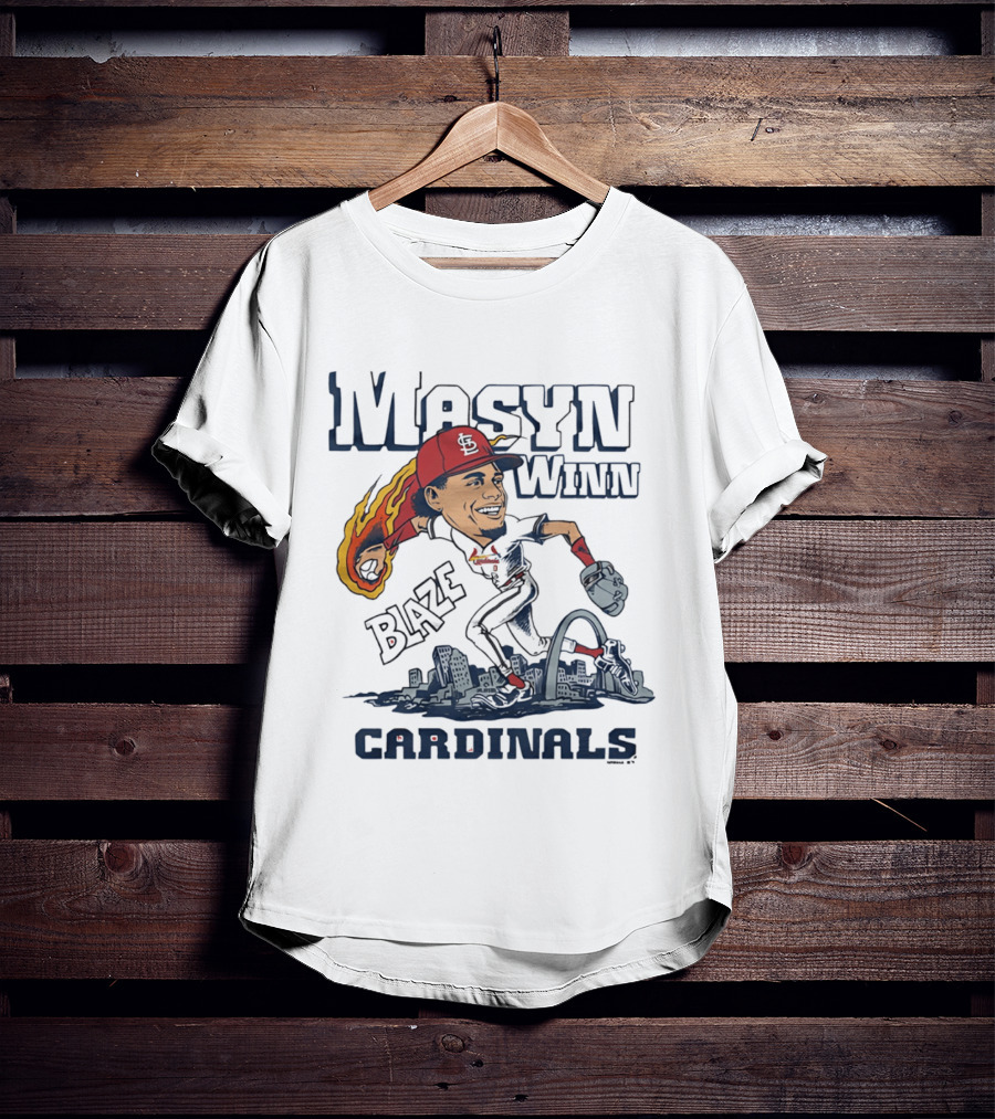 St. Louis Cardinals Masyn Winn Blaze Arch Skyline Caricature T-Shirt