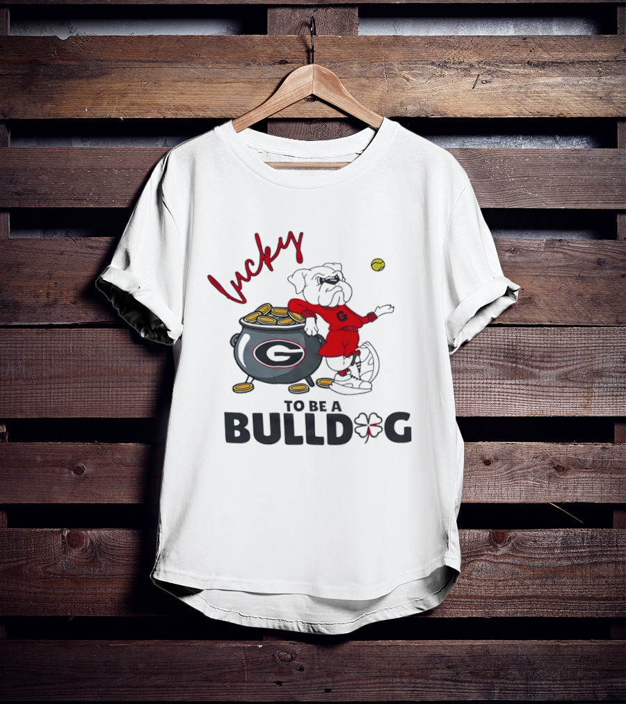 Lucky To Be A Georgia Bulldogs Football Fan With Pot Of Gold And Clover T-Shirt