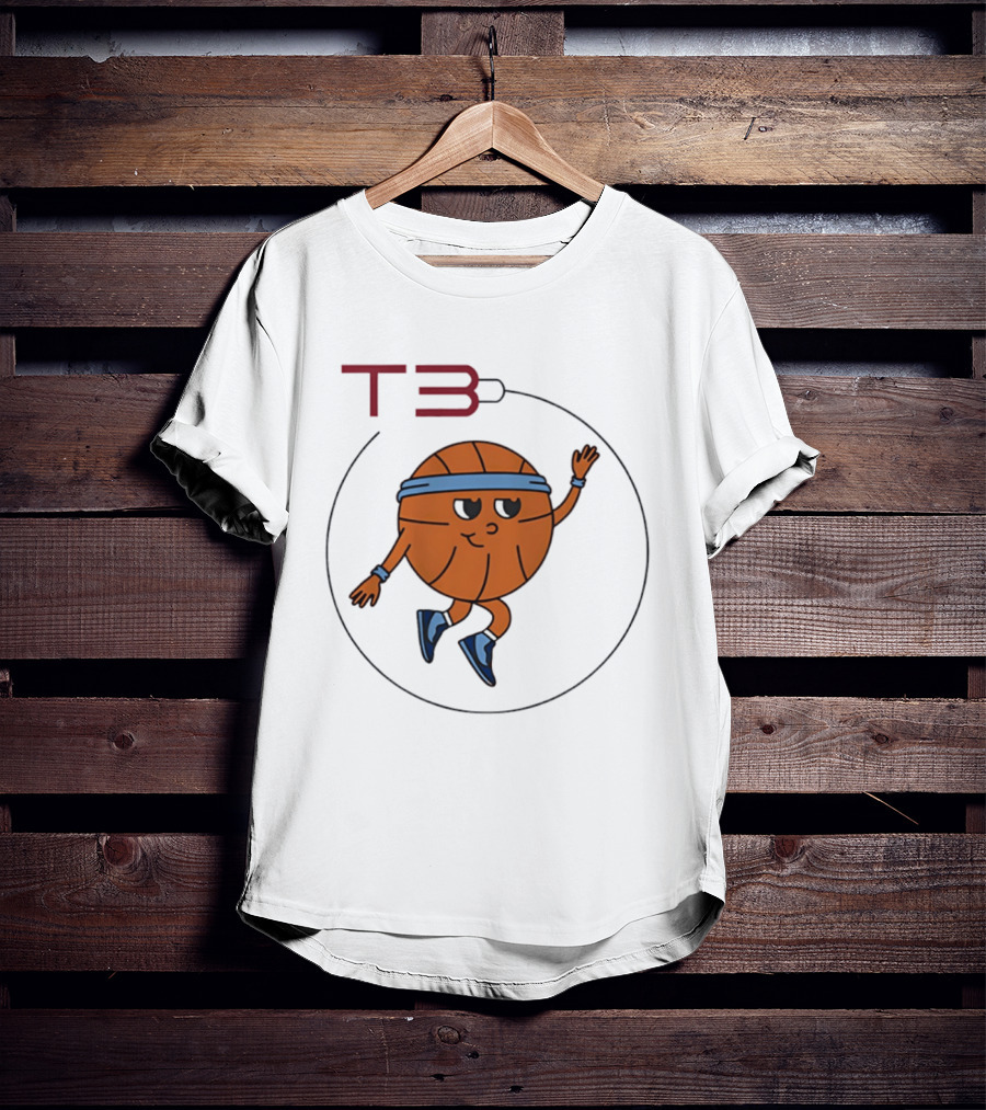 T3 Basketball Cartoon Character In Headband And Sneakers T-Shirt