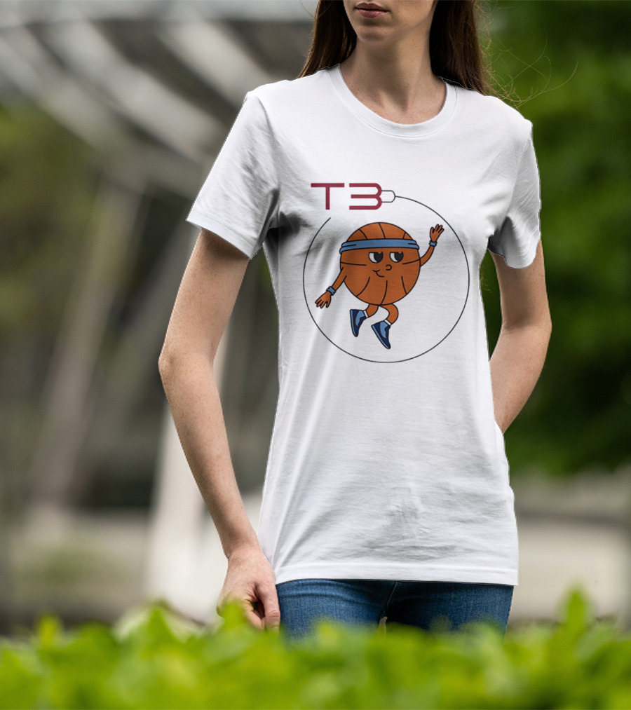 T3 Basketball Cartoon Character In Headband And Sneakers T-Shirt