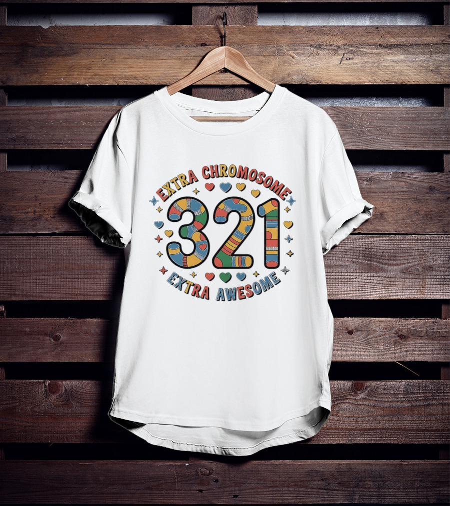 Extra Chromosome 321 Extra Awesome Colorful Socks And Hearts T-Shirt
