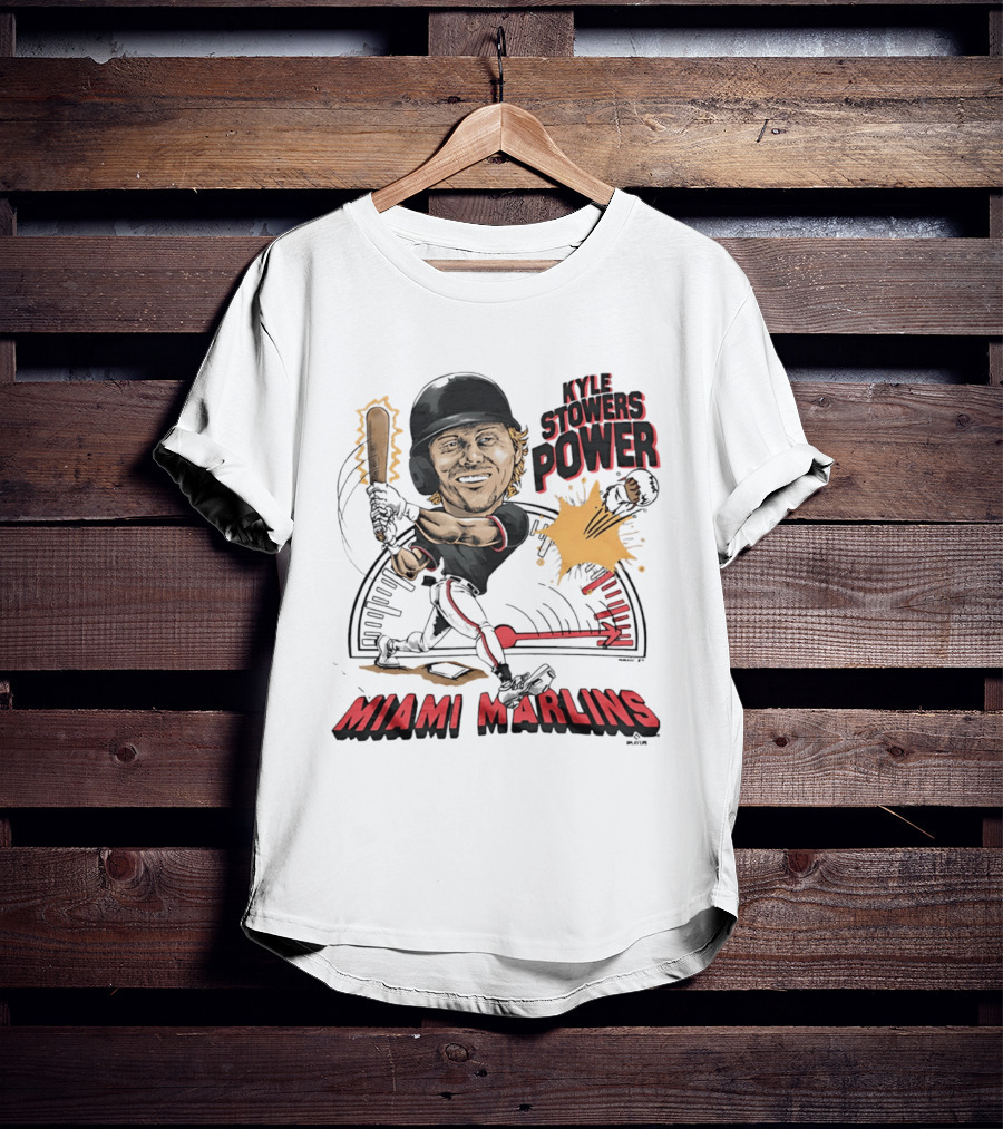 Kyle Stowers Power Miami Marlins Caricature Baseball Swing T-Shirt