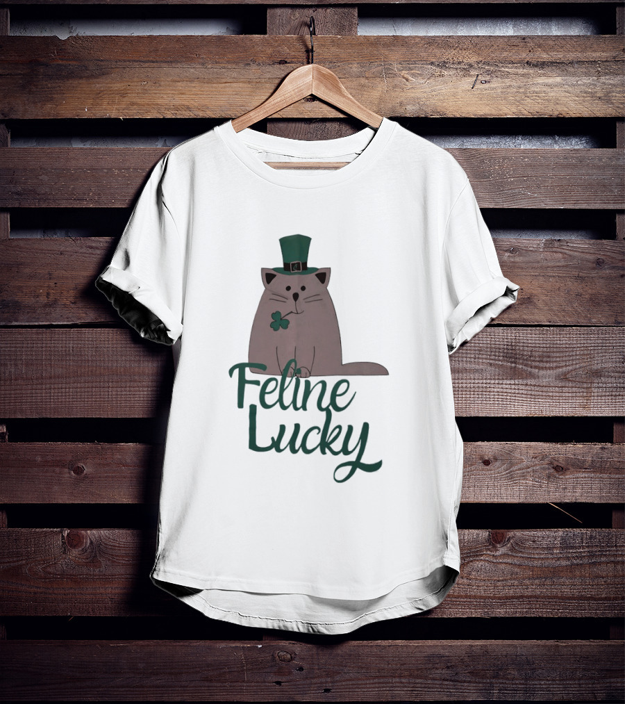 St Patrick's Day Feline Lucky Cat With Shamrock Hat T-Shirt