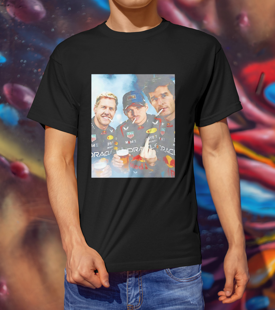 Red Bull Racing Vettel Verstappen Webber Smoking Fun F1 Legends Team Oracle T-Shirt