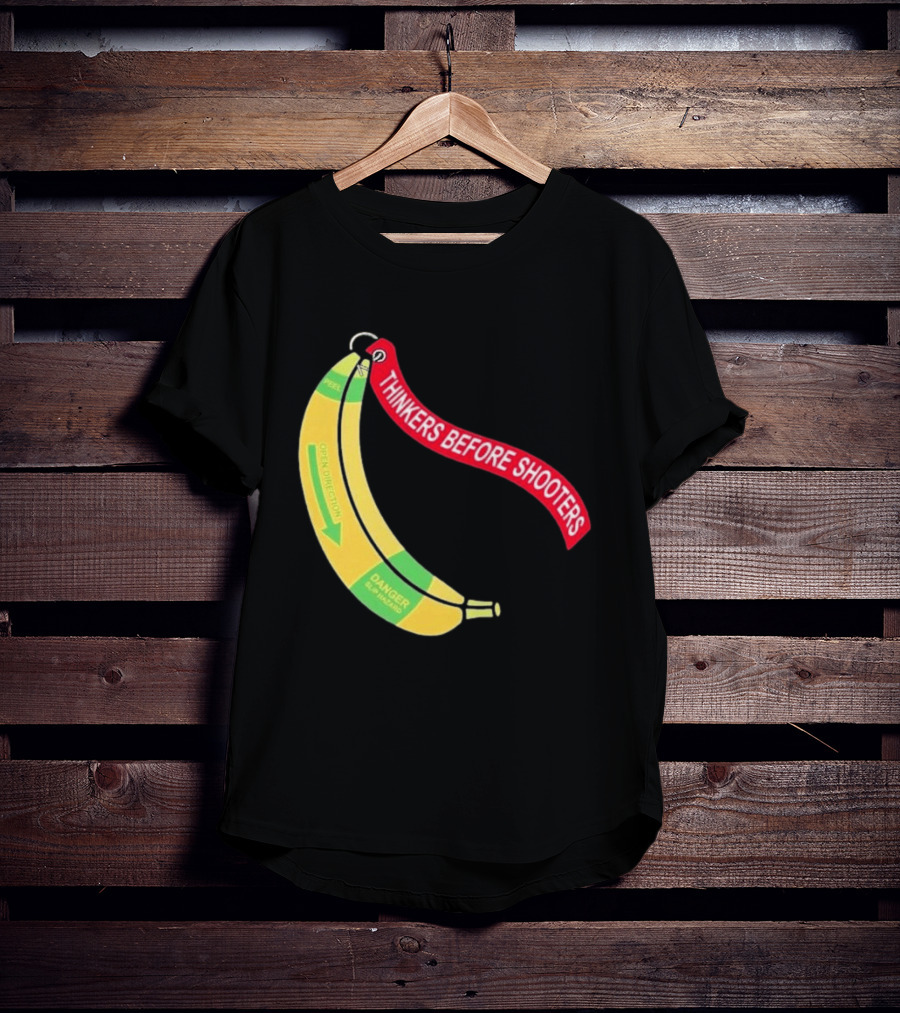 Thinkers Before Shooters John Jackson Banana Warning Peel Open Direction T-Shirt