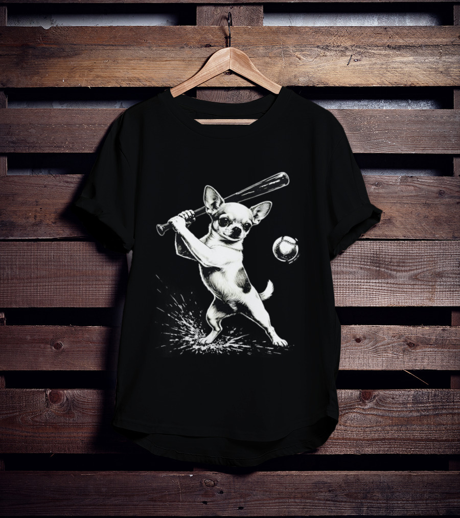 Chihuahua Playing Baseball Batting Cute Dog Sports Humor T-Shirt