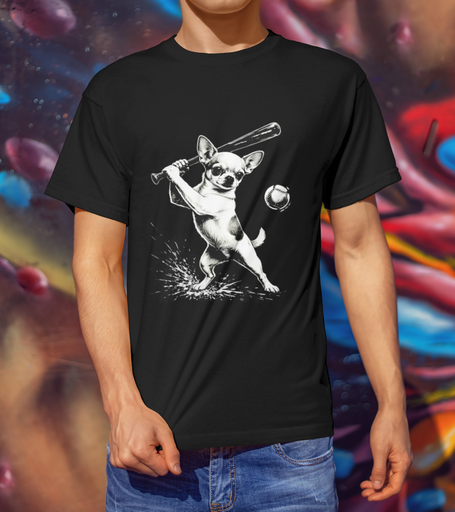 Chihuahua Playing Baseball Batting Cute Dog Sports Humor T-Shirt