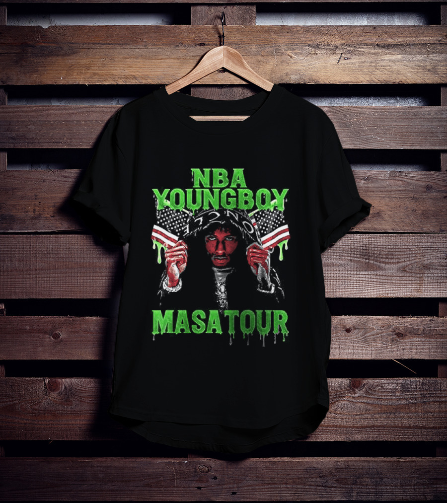 NBA Youngboy Masa Tour Tracklist Green Drip Text With Red Artistic Face T-Shirt