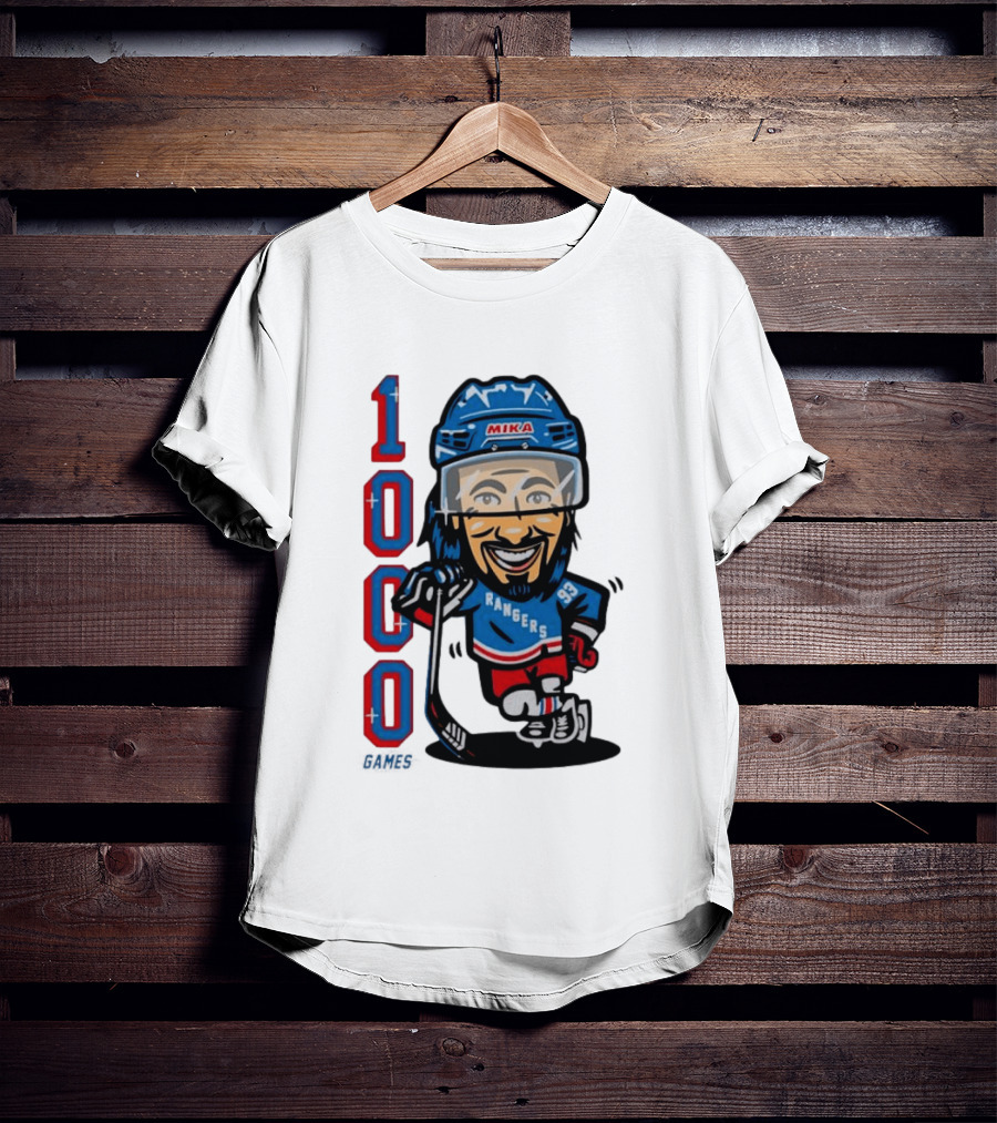 Mika Rangers 93 Hockey Player 1000 Games Celebration T-Shirt