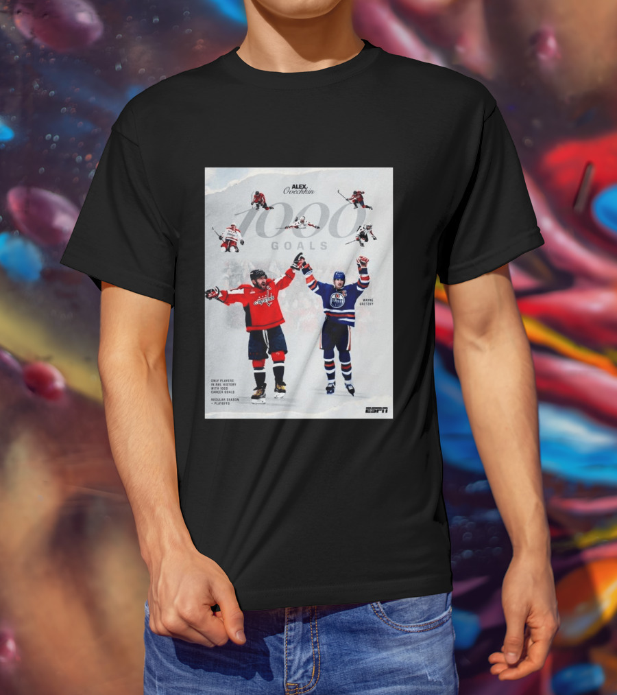 Alex Ovechkin Wayne Gretzky 1000 Goals NHL History ESPN Regular Season Playoffs T-Shirt