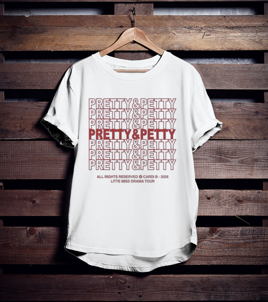 PRETTY & PETTY 2026 Repeat Pattern Textual T-Shirt
