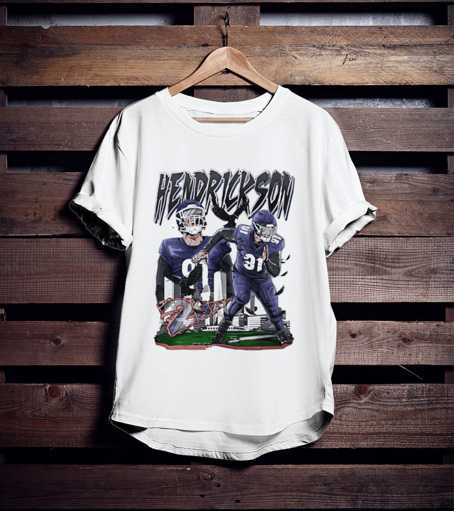 Hendrickson 91 Baltimore Ravens Hand Drawn Football Player T-Shirt