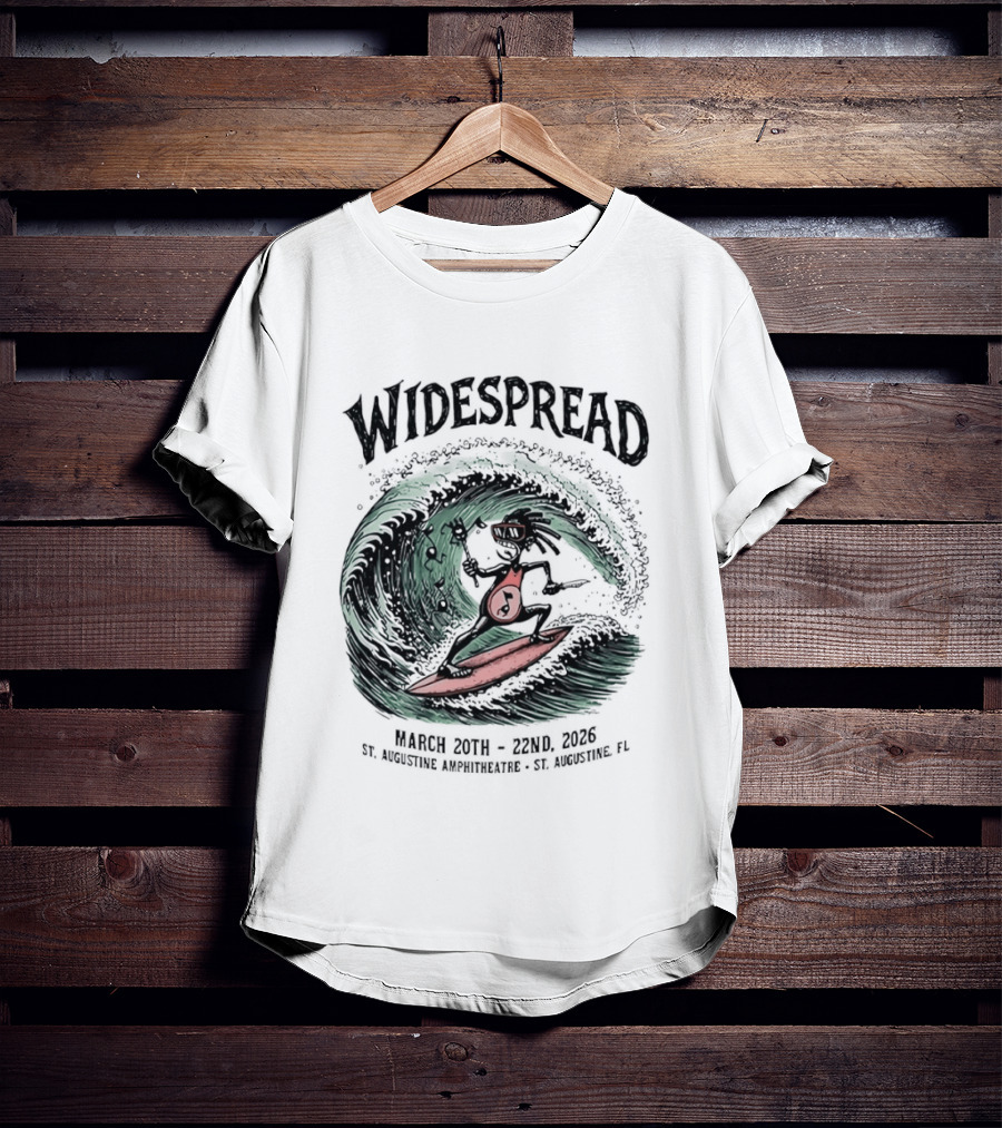 Widespread March 20th 22nd 2026 St Augustine Amphitheatre Surfing Skeleton T-Shirt