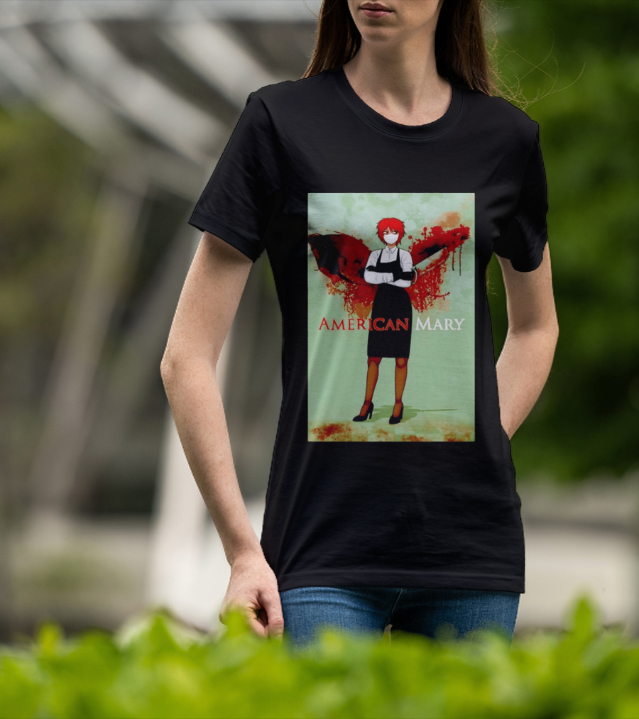 American Mary Mason Bloody Horror Art With Mask And Knife T-Shirt