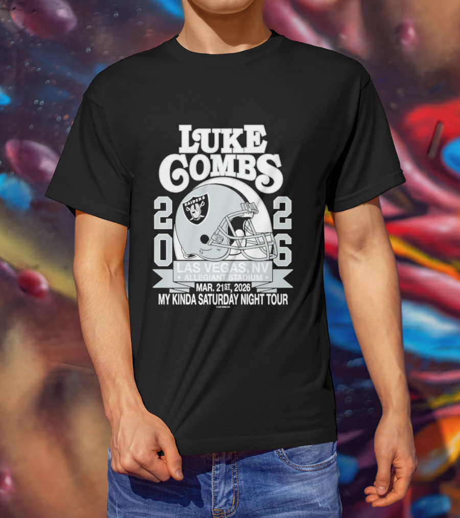 Luke Combs 2026 Las Vegas NV Allegiant Stadium Mar 21 My Kinda Saturday Night Tour NFL Helmet T-Shirt
