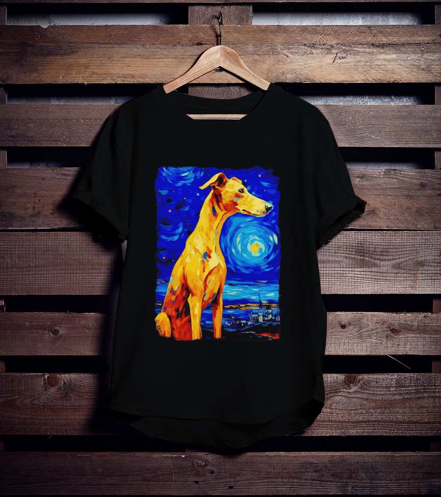 Greyhound Dog In The Starry Night By Vincent Van Gogh T-Shirt