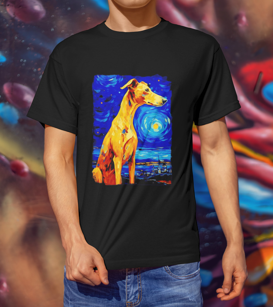 Greyhound Dog In The Starry Night By Vincent Van Gogh T-Shirt