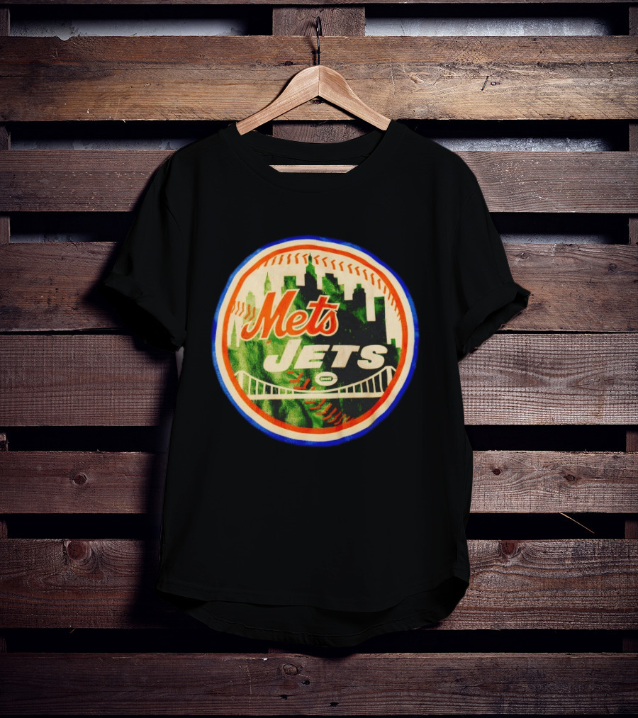 New York Mets Jets Football Baseball Crossover Skyline Bridge T-Shirt