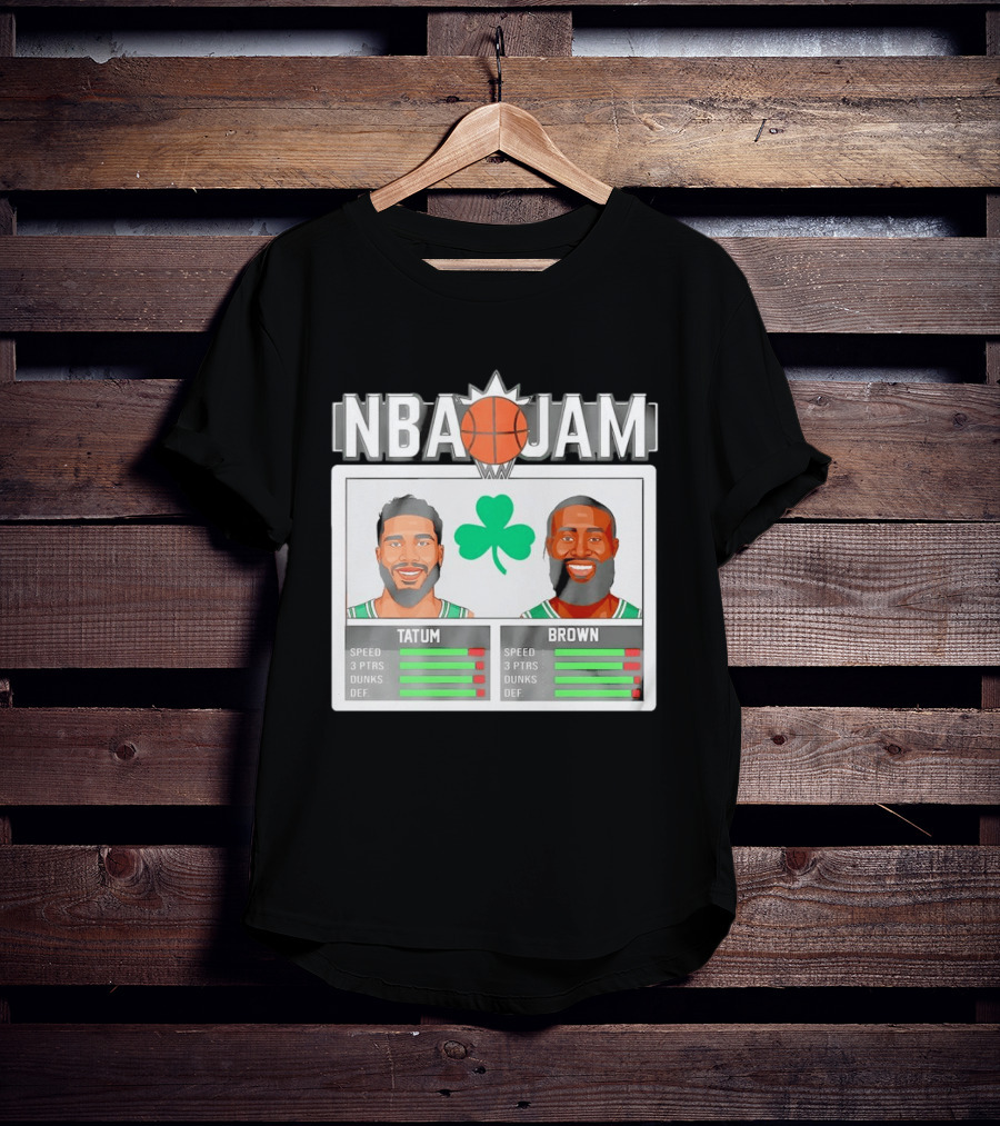 NBA Jam Jaylen Brown Jayson Tatum Celtics Stats T-Shirt